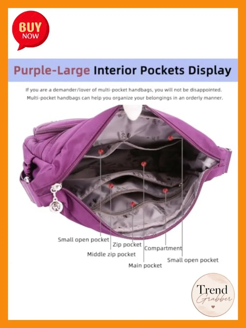 Waterproof Nylon Shoulder Bag Crossbody Purse Multiple Pockets Satchel Tote